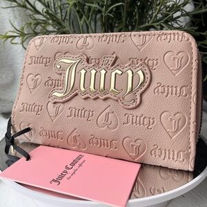 Juicy Couture Café Embossed Faux Leather Bifold Wallet Gold Juicy Logo NWT